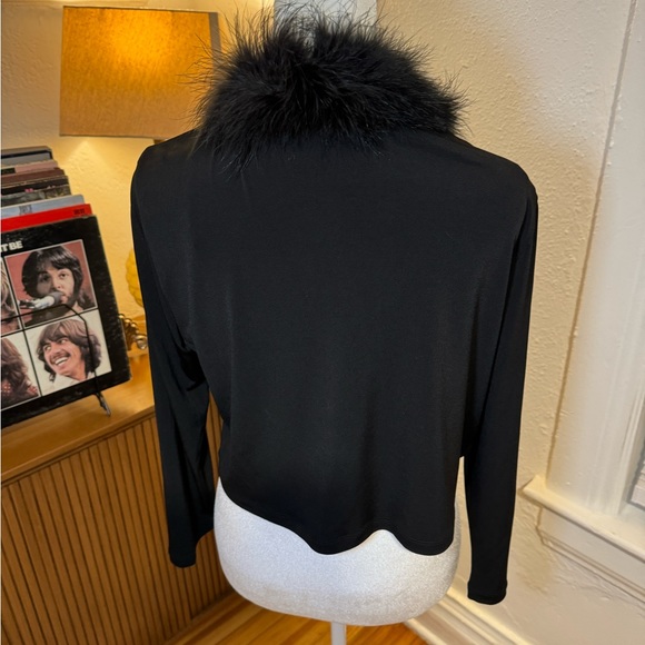 Calvin Klein Feathered Trimmed Cardigan Size Medium Sexy Black Going Out Top - Picture 9 of 11